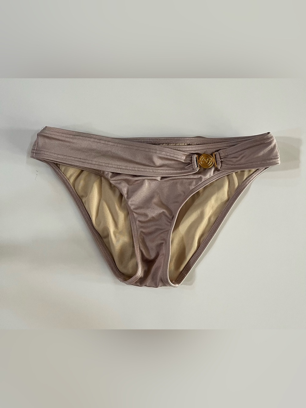 Victoria's Secret Taupe Champagne Bikini Bottoms Gold Accent size medium